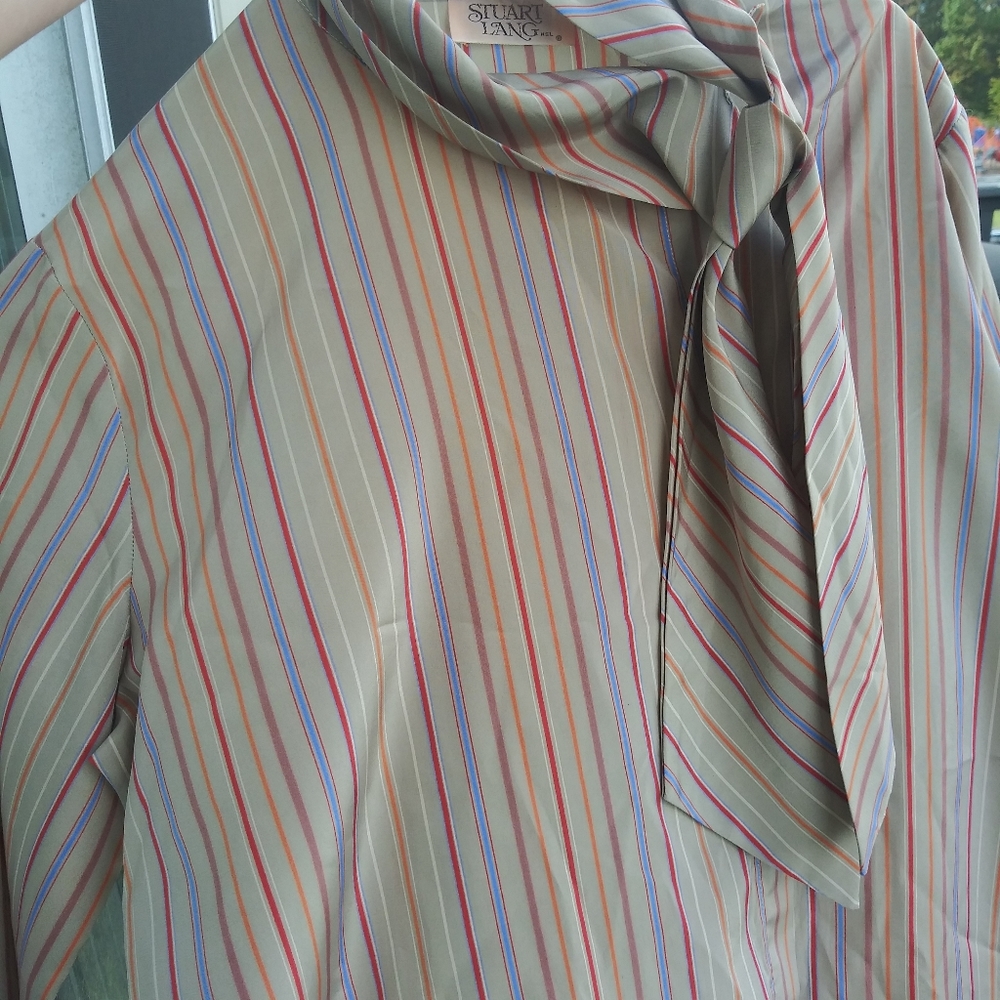 Vintage 1970's Striped Stuart Lang Secretary Blouse Size 11/12